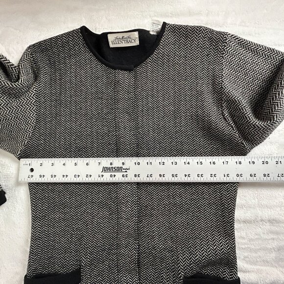 Linda Allard Ellen Tracy Womens Tunic Cardigan Sweater Herringbone Black Medium - Picture 7 of 7